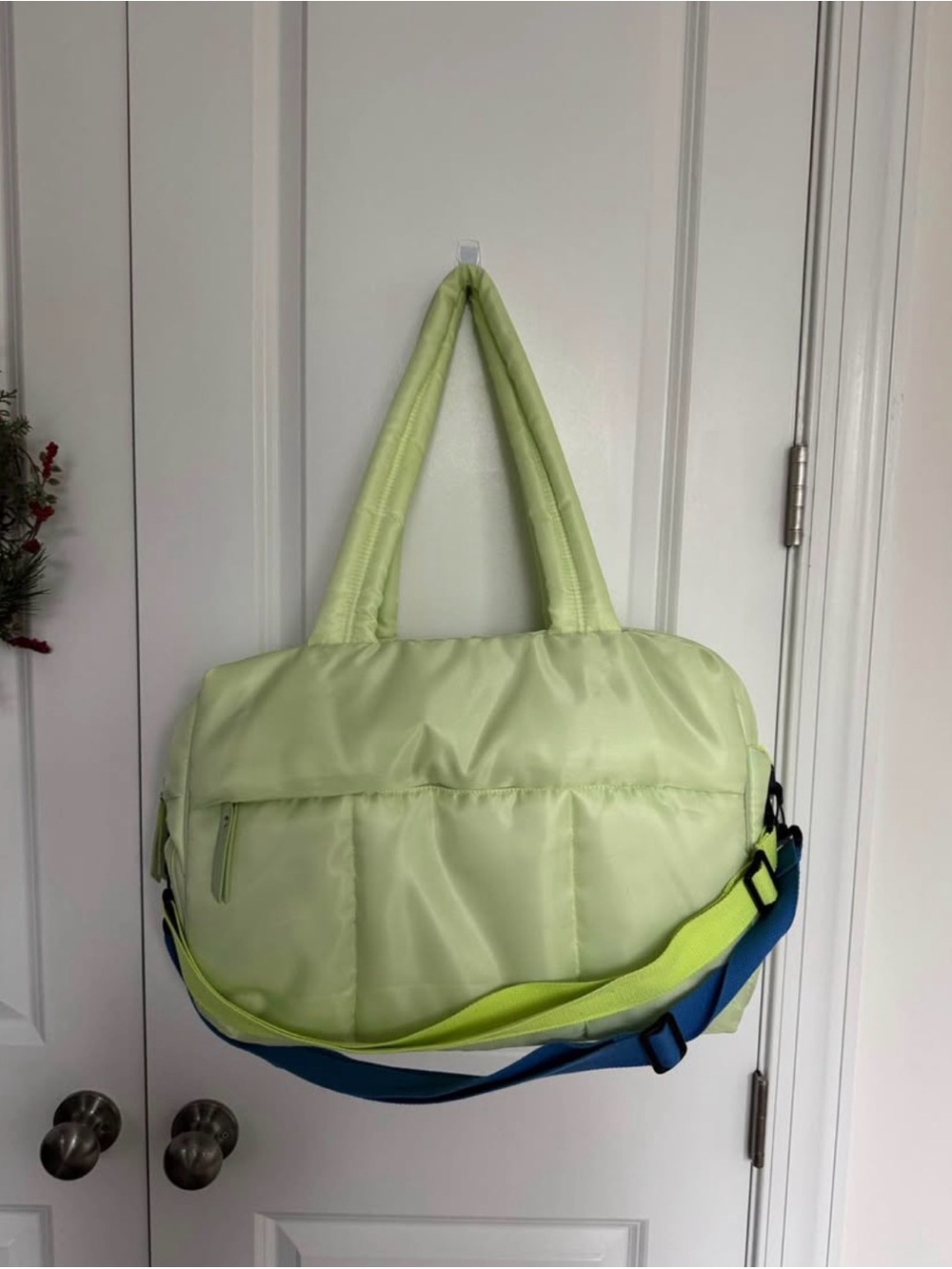 Light Green Padded Tote Bag with Adjustable Strap